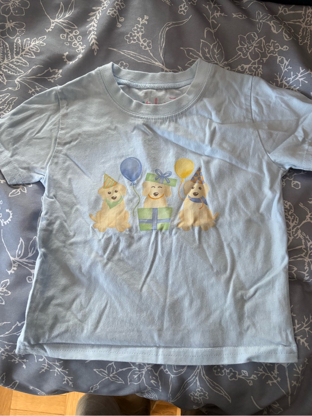 Light Blue Kids Tee with Party Puppy Print